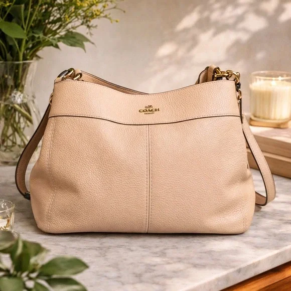 Coach Grace Hobo Beige Pebble Leather Shoulder Bag F31987 Gold Hardware - Picture 1 of 12